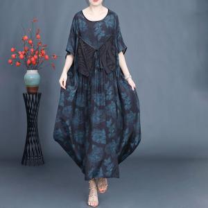 Loose-Fit Printed Layer Tied Winery Dress
