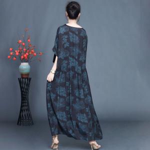 Loose-Fit Printed Layer Tied Winery Dress