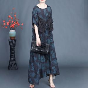 Loose-Fit Printed Layer Tied Winery Dress