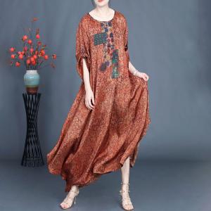 Ethnic Totem Patchwork Printed Maxi Flounced Dress