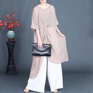 Asymmetrical Pleated Cotton Linen Sheer Tunic