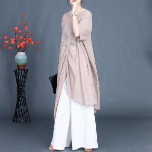 Asymmetrical Pleated Cotton Linen Sheer Tunic