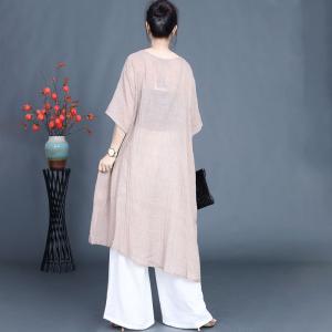 Asymmetrical Pleated Cotton Linen Sheer Tunic