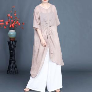 Asymmetrical Pleated Cotton Linen Sheer Tunic