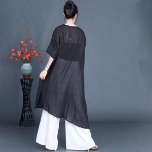 Asymmetrical Pleated Cotton Linen Sheer Tunic
