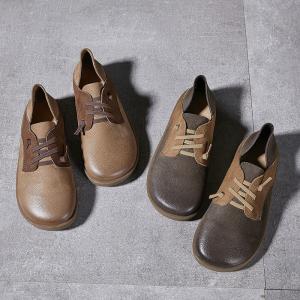 Contrast Color Leather Tied Board Shoes