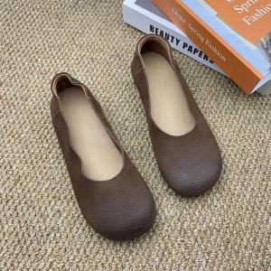 Lazy Day Round Toe Leather Comfy Flats