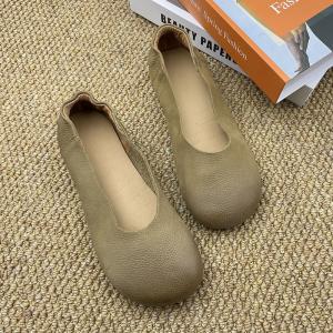 Lazy Day Round Toe Leather Comfy Flats