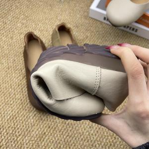 Lazy Day Round Toe Leather Comfy Flats