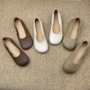 Lazy Day Round Toe Leather Comfy Flats