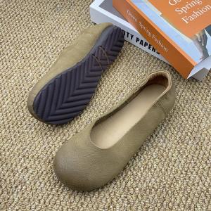Lazy Day Round Toe Leather Comfy Flats