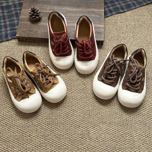 Lace Up Cowhide Leather Flat Platform Sneakers