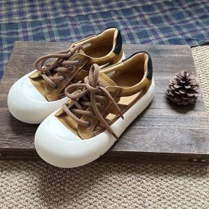 Lace Up Cowhide Leather Flat Platform Sneakers