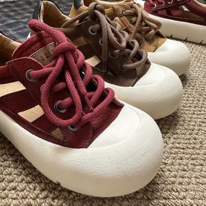 Lace Up Cowhide Leather Flat Platform Sneakers