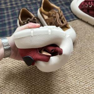 Lace Up Cowhide Leather Flat Platform Sneakers