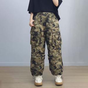 Baggy-Fit High Rise Straight Leg Camo Cargo Pants