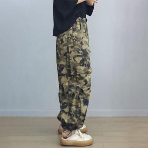 Baggy-Fit High Rise Straight Leg Camo Cargo Pants