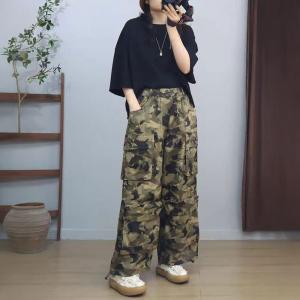 Baggy-Fit High Rise Straight Leg Camo Cargo Pants