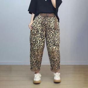 High Rise Leopard Prints Ripped Jeans for Women
