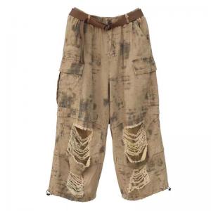 Street Fashion Ripped Khaki Wide Leg Jeans