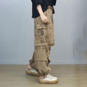 Street Fashion Ripped Khaki Wide Leg Jeans