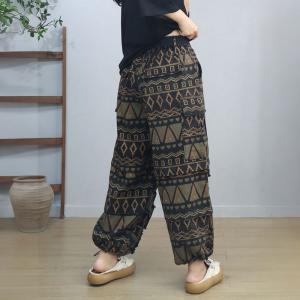 Folk Totem Pattern Black Ripped Barrel Jeans