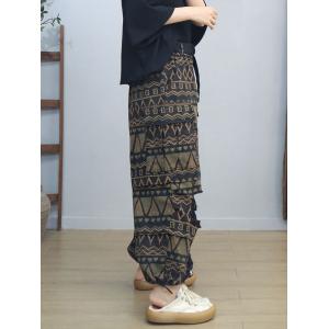 Folk Totem Pattern Black Ripped Barrel Jeans