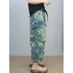Straight Leg Printed High Rise Ripped Jeans
