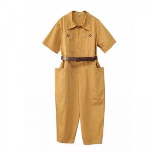 Short Sleeves Empire Waist Cotton Polo Neck Jumpsuits
