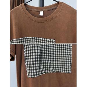 Japandi Style Plaid Patchwork Cotton Oversized T-shirt