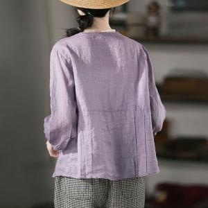 Lace Collar Ramie Pleated Swiss Dot Blouse