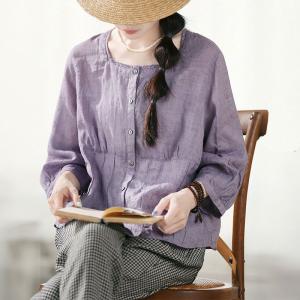 Lace Collar Ramie Pleated Swiss Dot Blouse