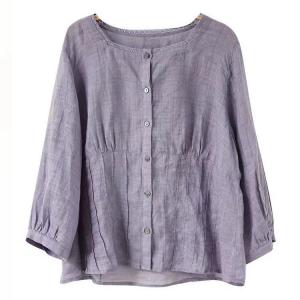 Lace Collar Ramie Pleated Swiss Dot Blouse