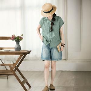 Organic Linen Short Sleeves Summer Blouse