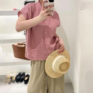Organic Linen Short Sleeves Summer Blouse