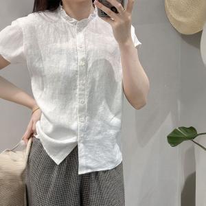 Organic Linen Short Sleeves Summer Blouse