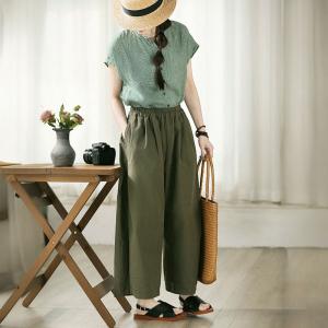 Organic Linen Short Sleeves Summer Blouse