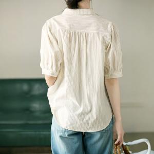 Short Sleeves Cotton Striped Ladies Shirt