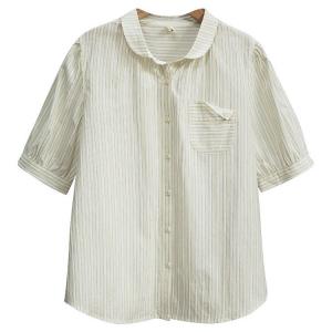 Short Sleeves Cotton Striped Ladies Shirt
