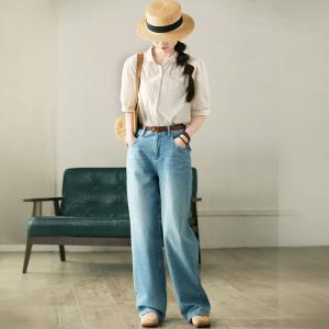 Short Sleeves Cotton Striped Ladies Shirt