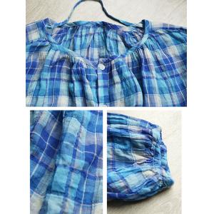 Loose Cotton Blue Gingham Blouse for Women