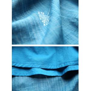 Dandelion Embroidery Blue Ramie Loose Dress