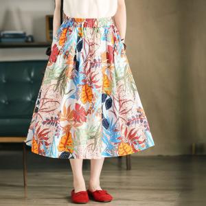 Colorful Flowers Tropical Linen Skirt