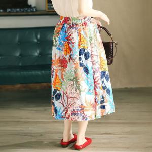 Colorful Flowers Tropical Linen Skirt