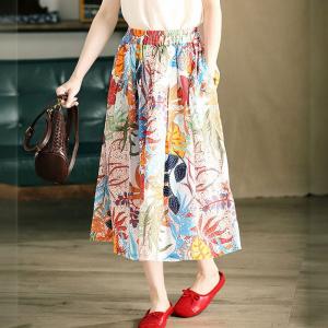 Colorful Flowers Tropical Linen Skirt