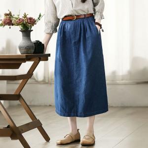 Cotton Linen Blue High Rise Jean Skirt