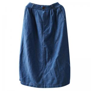 Cotton Linen Blue High Rise Jean Skirt