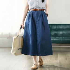 Cotton Linen Blue High Rise Jean Skirt