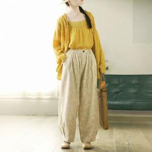 High Waist Loose Cotton Linen Barrel Pants