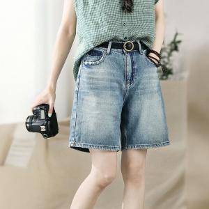 Wide Leg Light Wash Cotton Bermuda Jorts